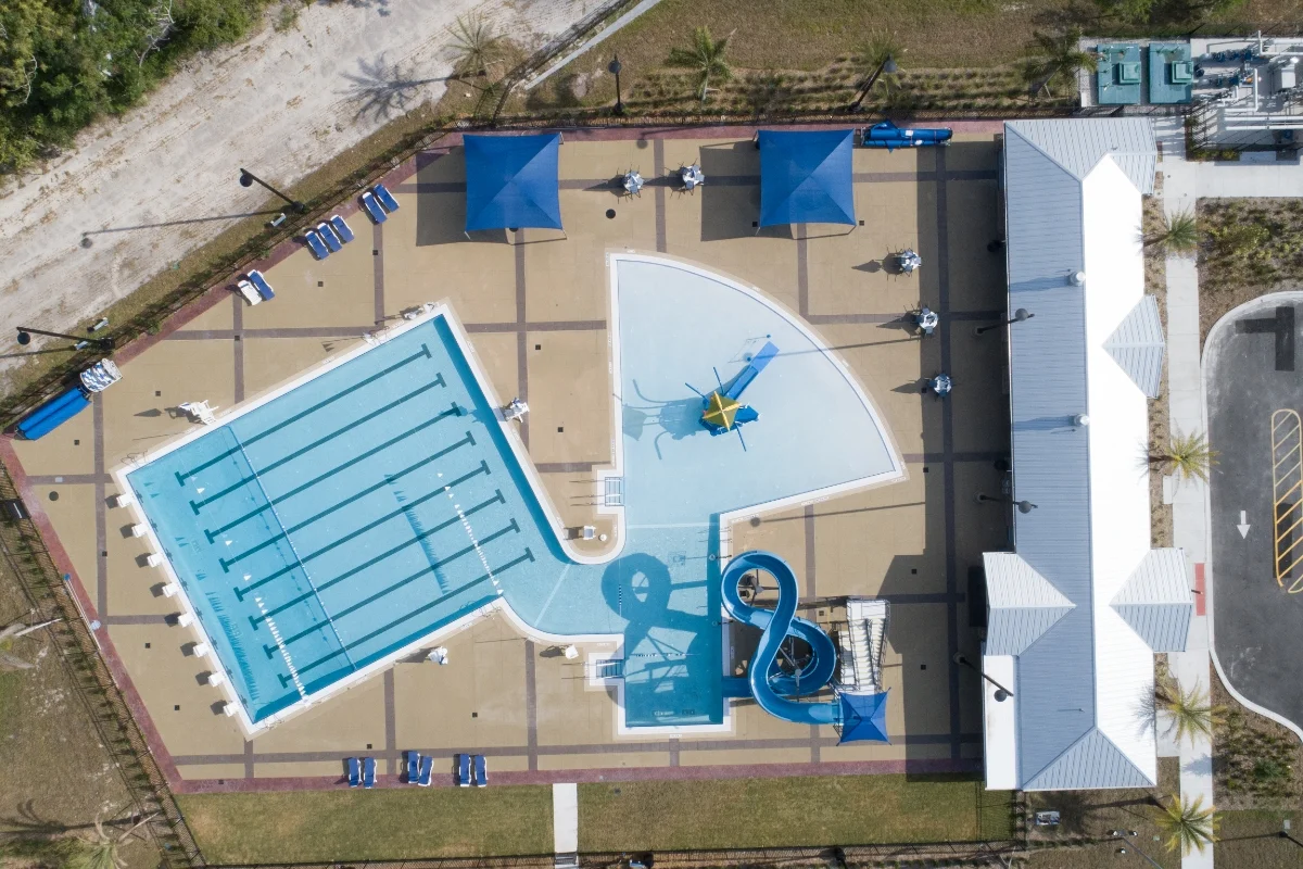 aerial of outdoor pool facility