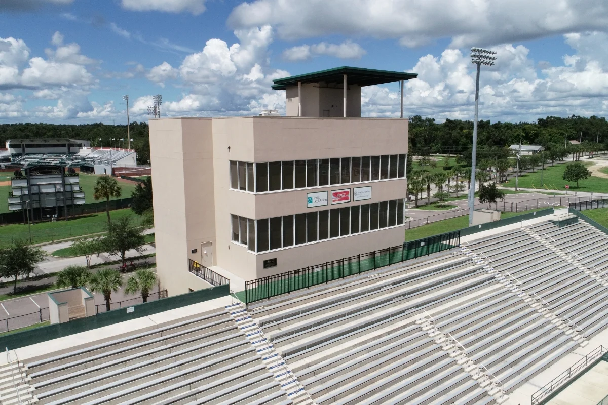 stadium outdoor bleachers and viewing box