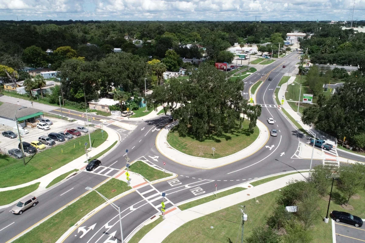 angled aerial view of roundabout