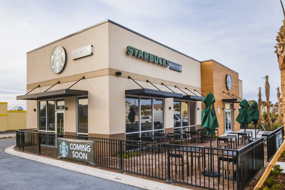 smaller Starbucks restaurant exterior street view