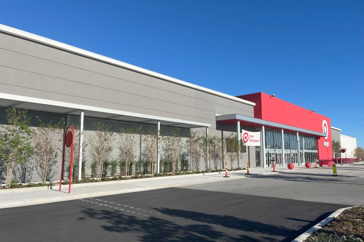 Target building exterior storefront angled view