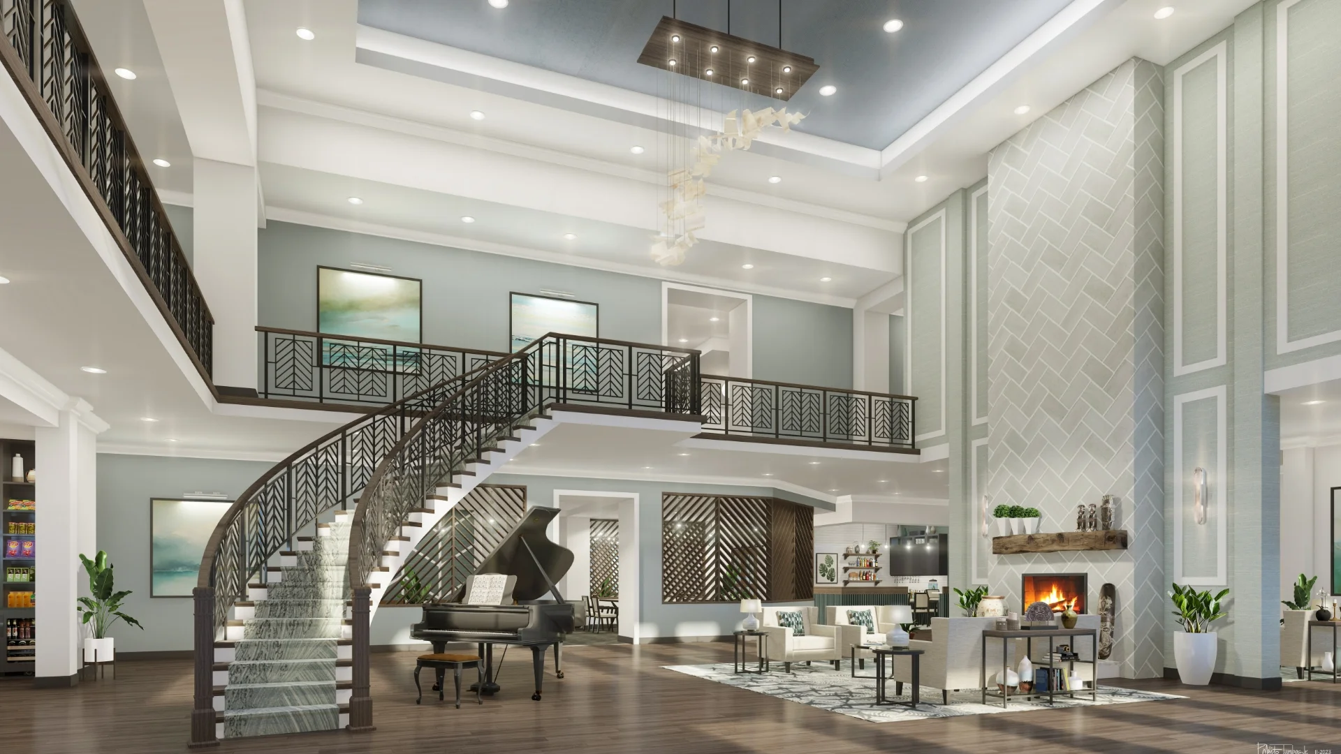 2-story foyer of building interior