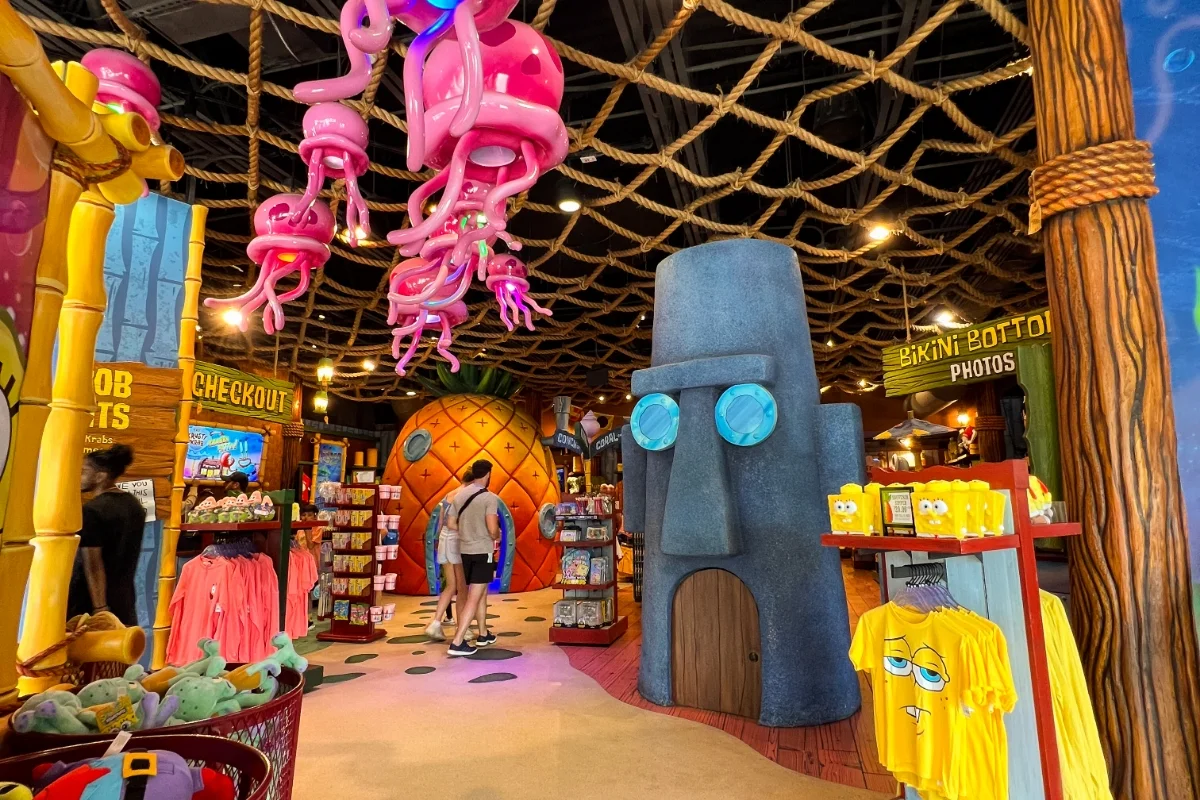Spongebob store interior with jellyfish lights and model scenery