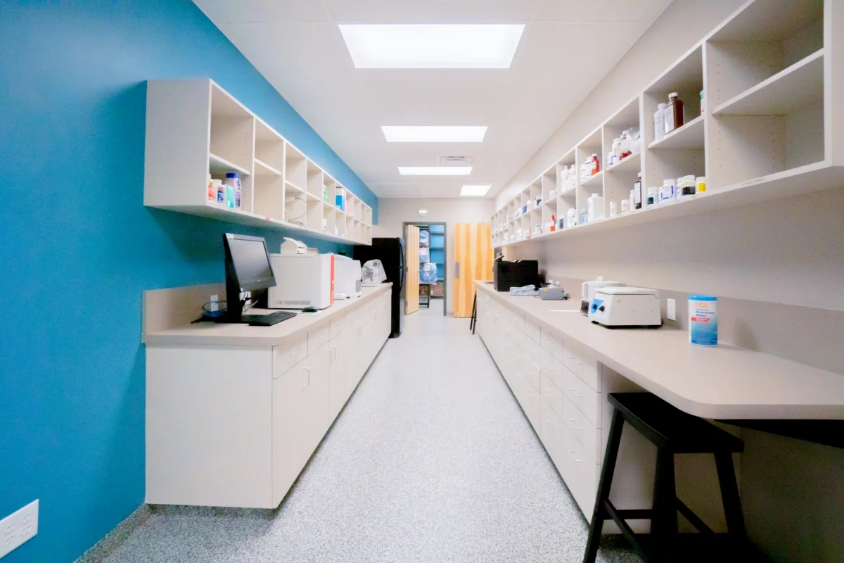 vet tech working and storage area