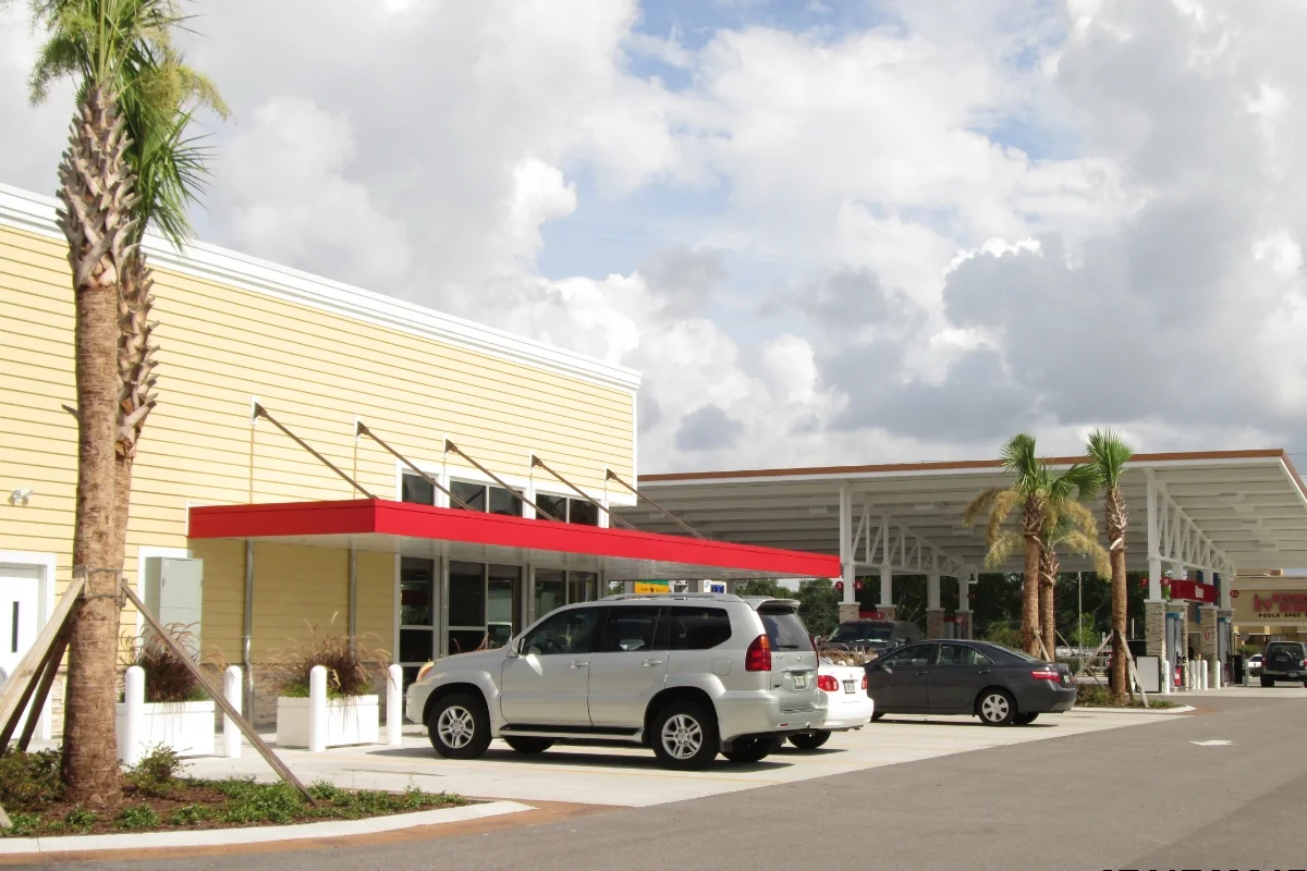 Wawa store building side and parking lot