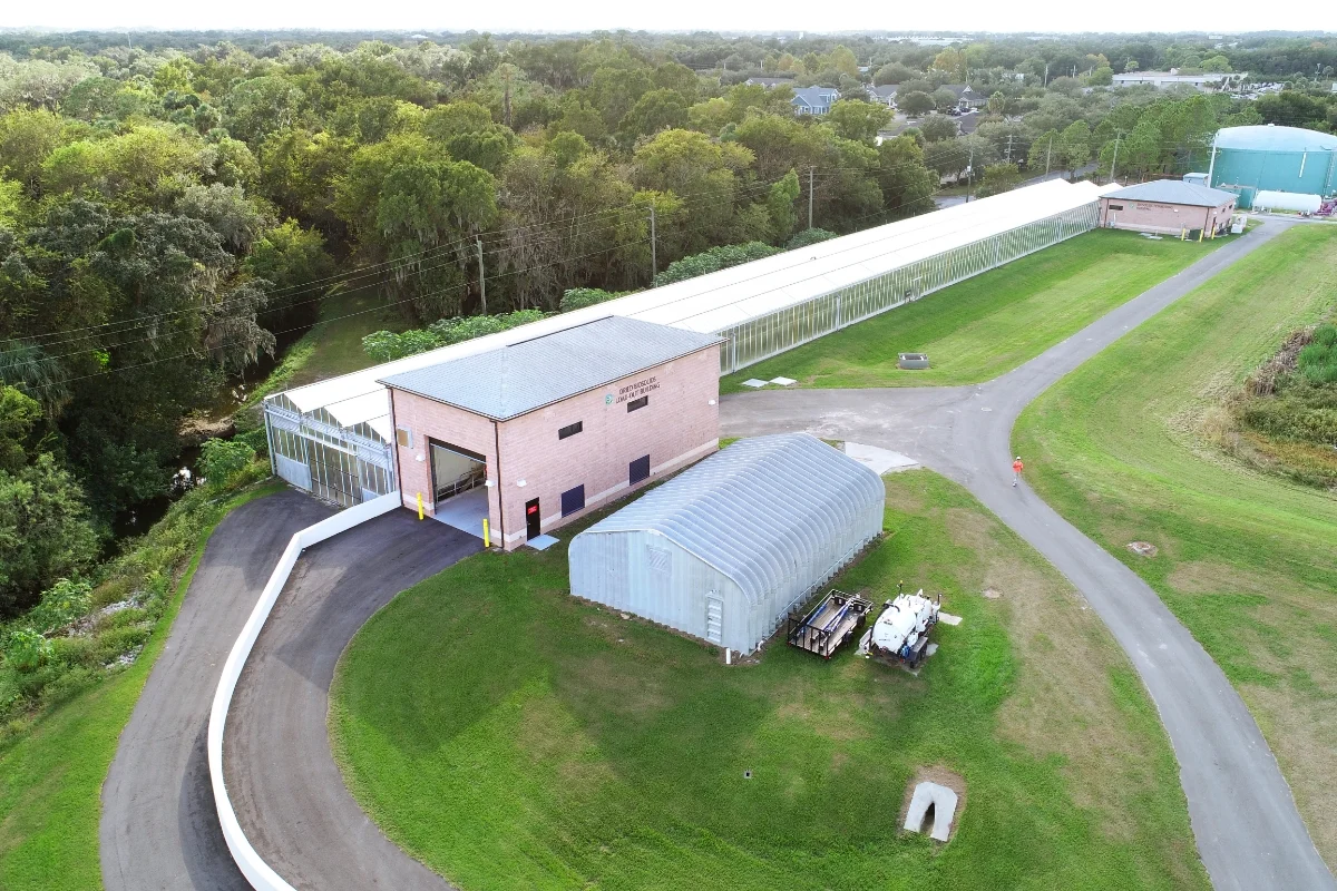 facility operations building and work sheds aerial view