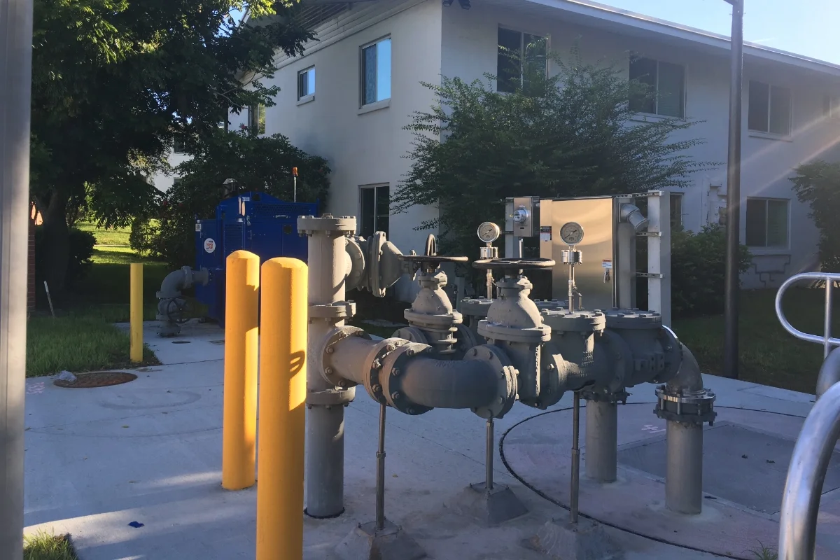 large grey outdoor water pipes
