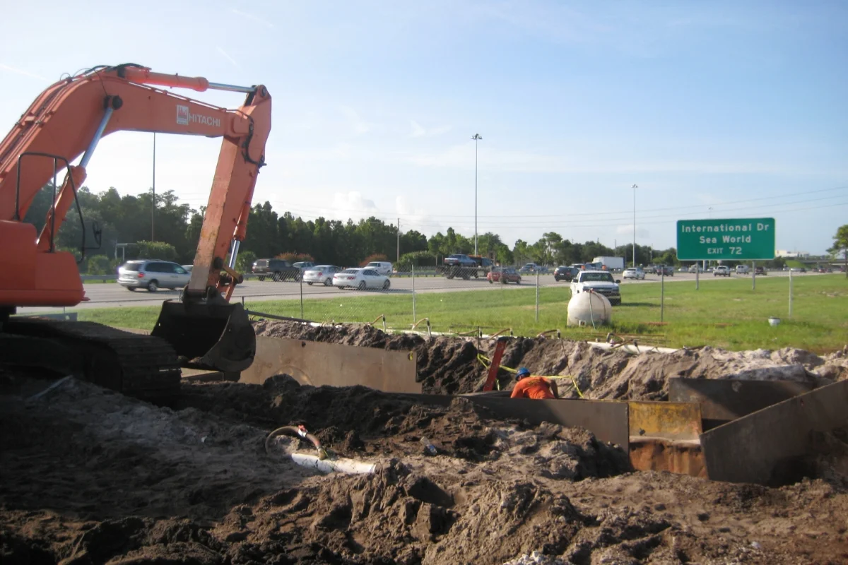 excavator and construction site