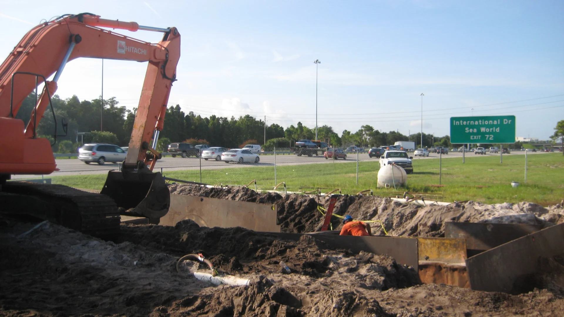 excavator and construction site