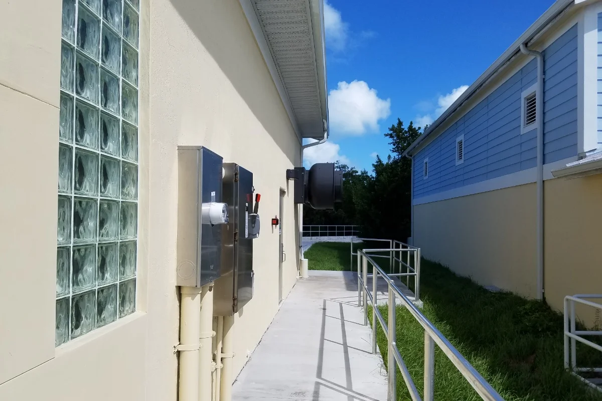 exterior piping and water pressure meters