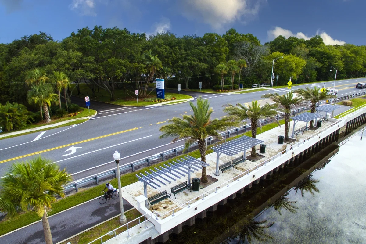 aerial view of riverwalk