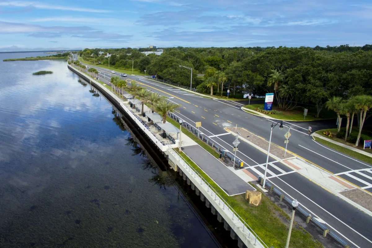 aerial view of riverwalk