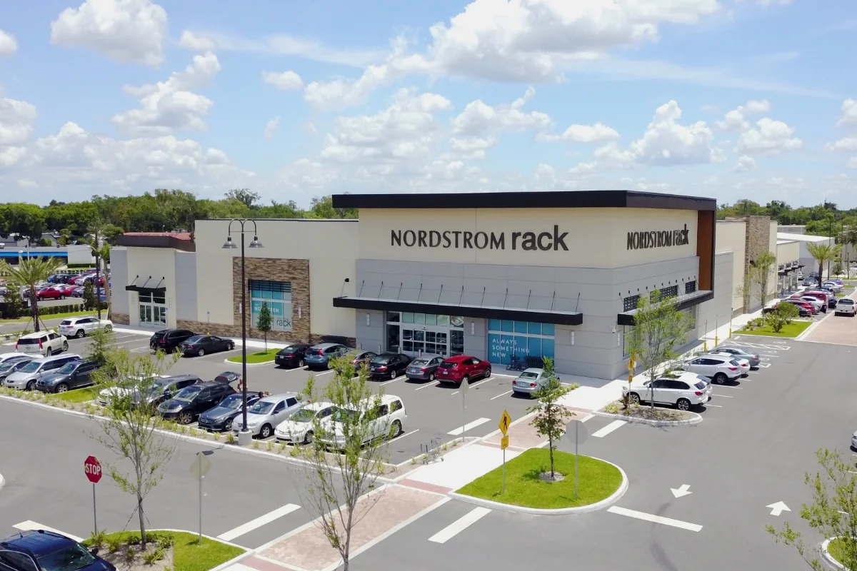 Nordstrom Rack building exterior and parking lot