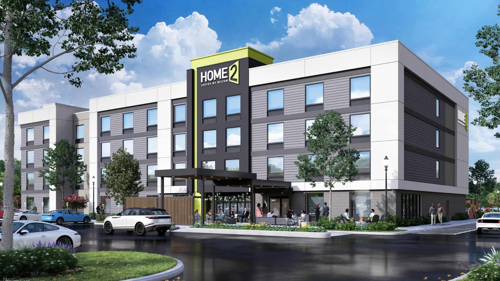Home2 Suites hotel building front exterior render