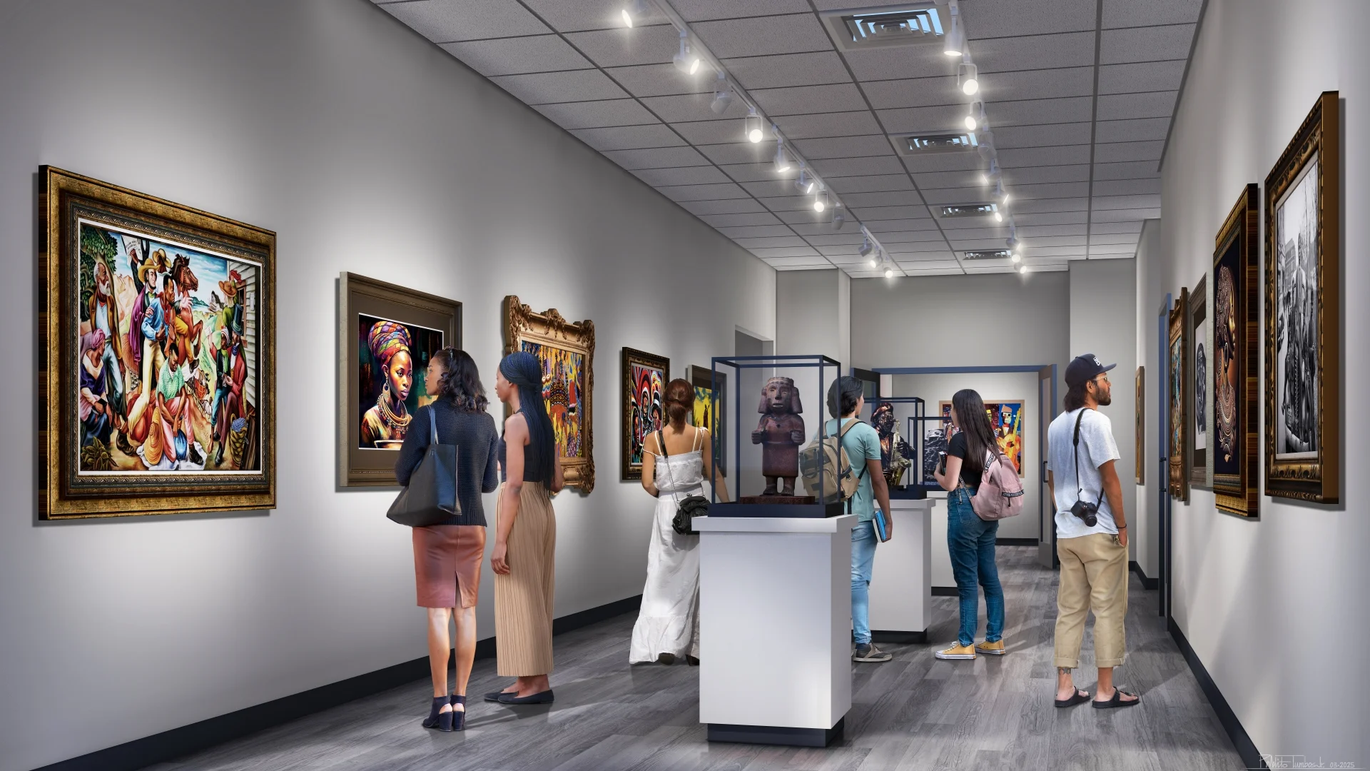 African American Museum 3D model render of interior art exhibit