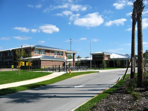 school entrance and building exterior