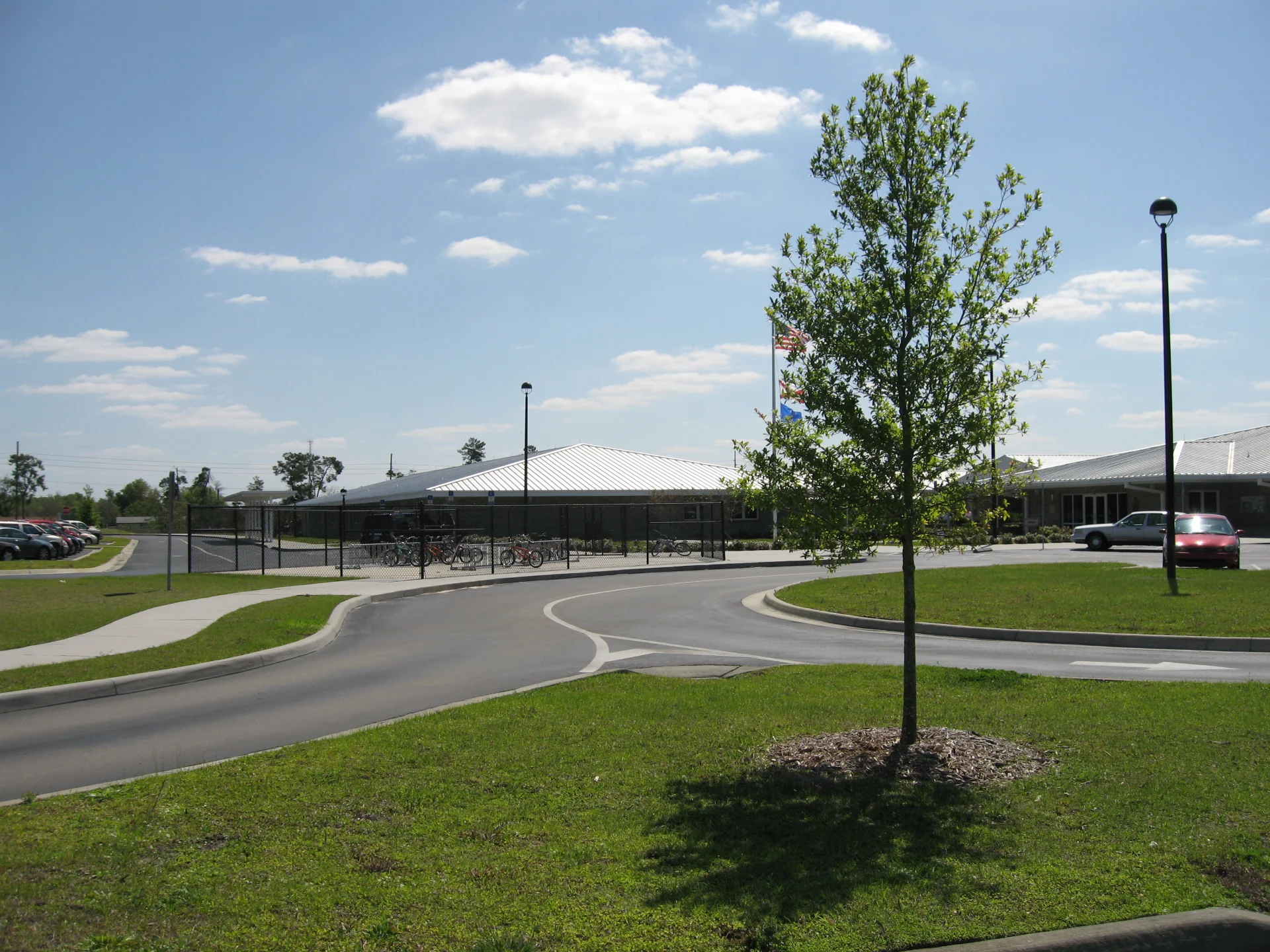school entrance to parking lot