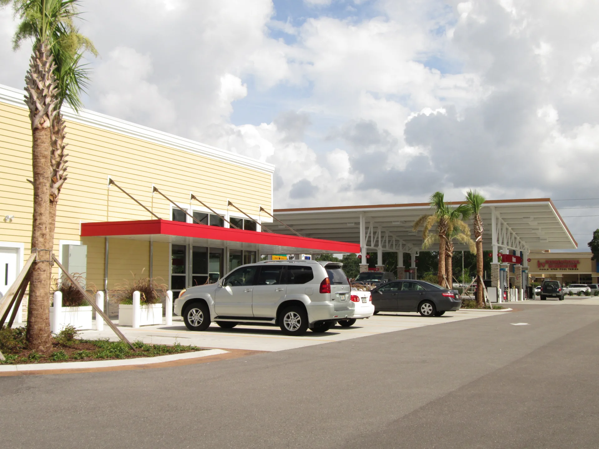 Wawa store building side and parking lot