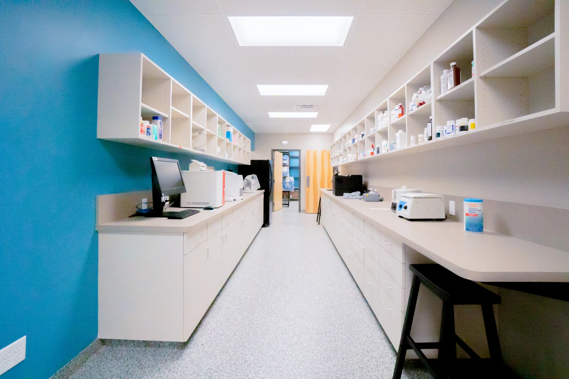 vet tech working and storage area