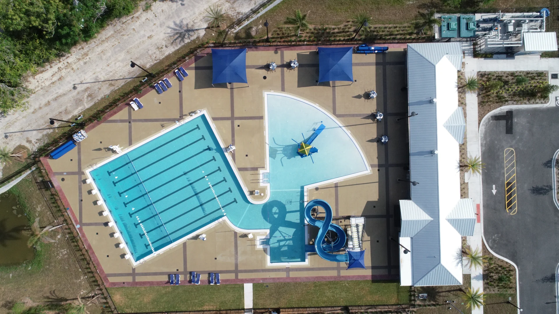 aerial of outdoor pool facility