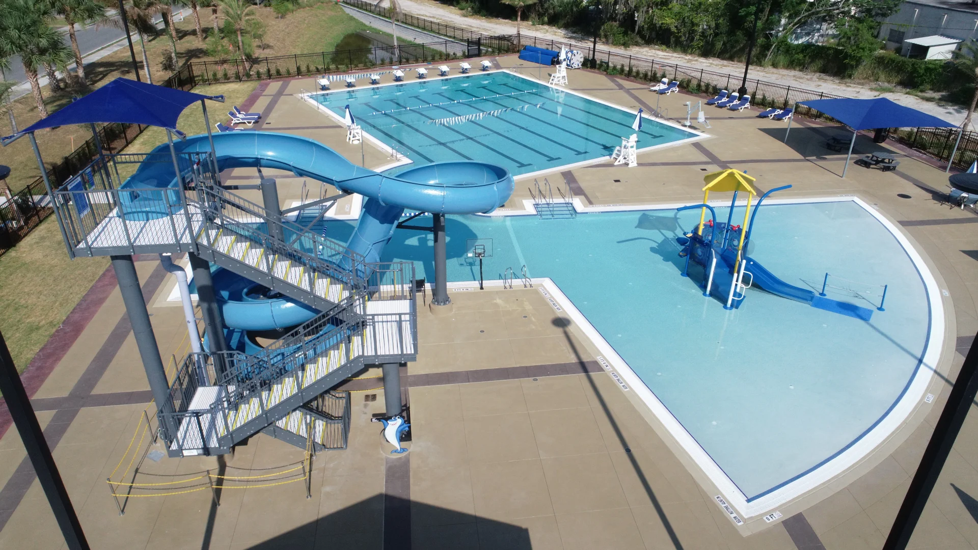 aerial of outdoor pool facility
