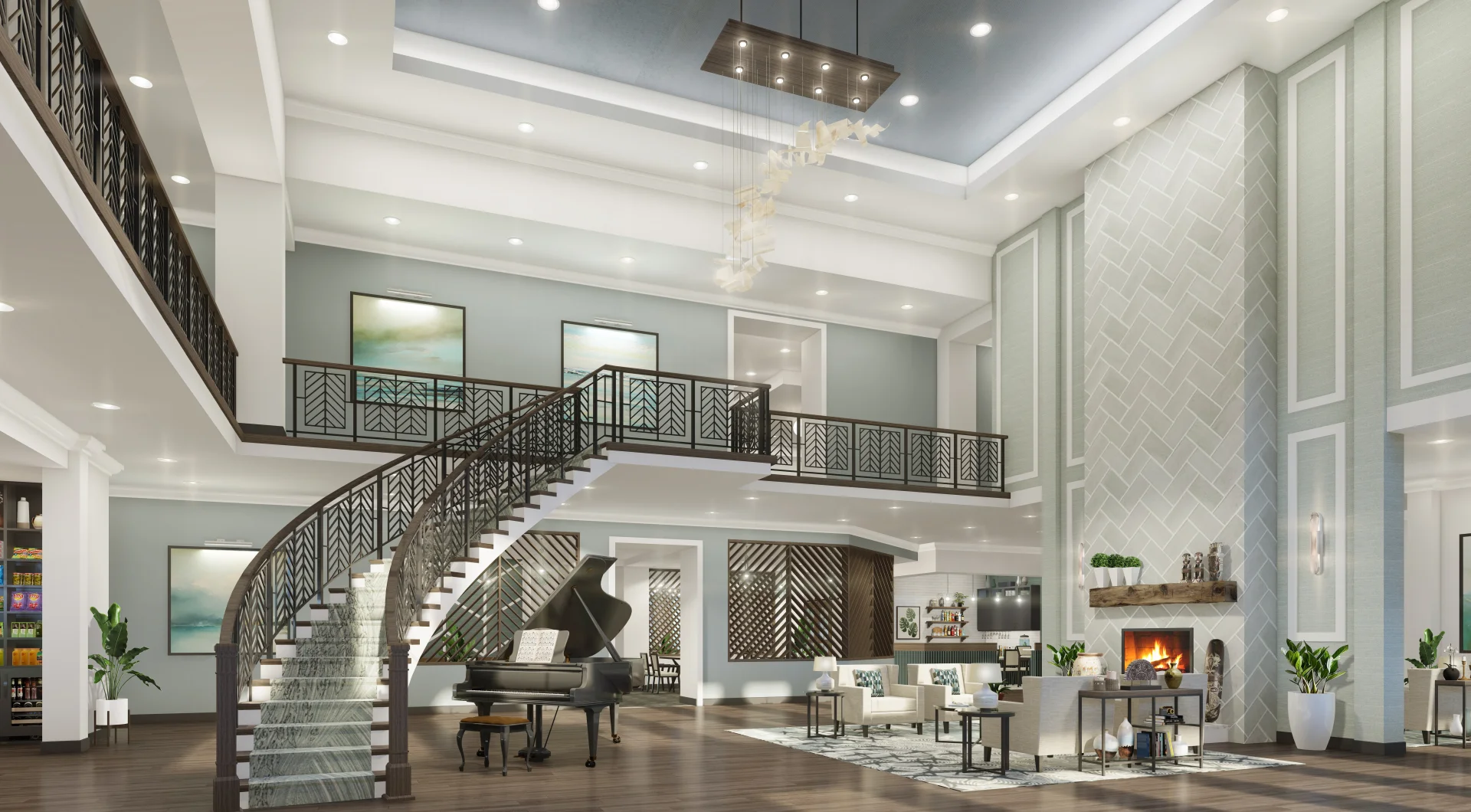 2-story foyer of building interior