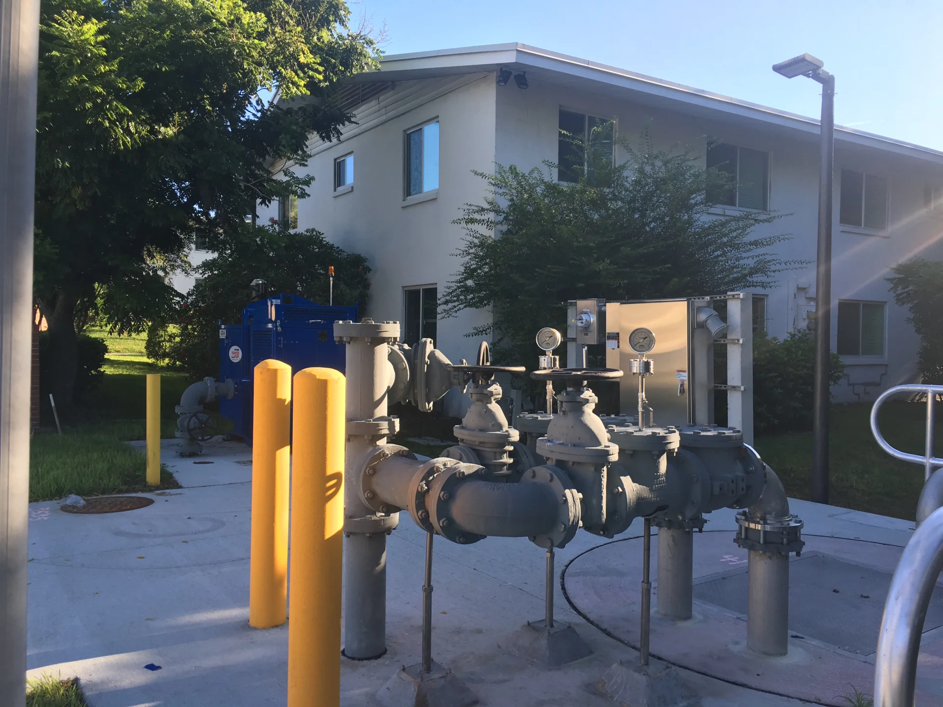 large grey outdoor water pipes